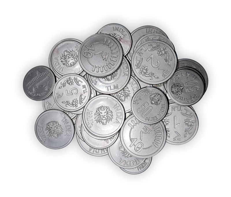 Edulearnable Store Dummy Currency Coins Real Looking Plastic Fake Prop Pretend Money Kids Learning Teachers Kit - Learn Counting Skills, Play Games Educational Toys - Varying Size (50p 1 2 5 and 10) 58pcs - Image 1