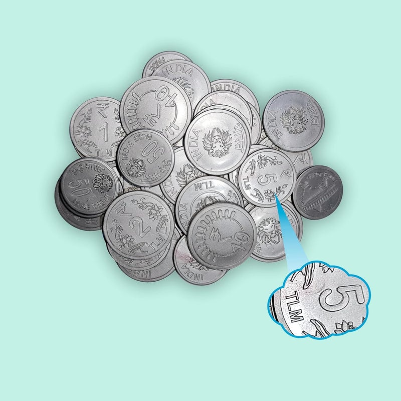 Edulearnable Store Dummy Currency Coins Real Looking Plastic Fake Prop Pretend Money Kids Learning Teachers Kit - Learn Counting Skills, Play Games Educational Toys - Varying Size (50p 1 2 5 and 10) 58pcs - Image 2