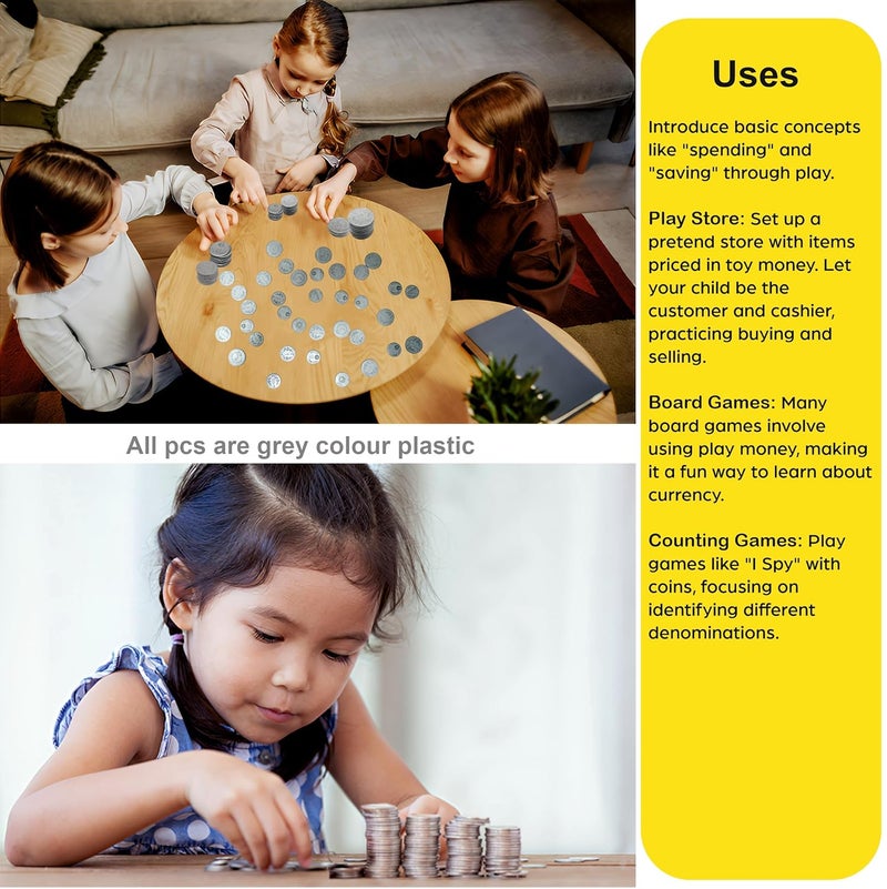 Edulearnable Store Dummy Currency Coins Real Looking Plastic Fake Prop Pretend Money Kids Learning Teachers Kit - Learn Counting Skills, Play Games Educational Toys - Varying Size (50p 1 2 5 and 10) 58pcs - Image 3
