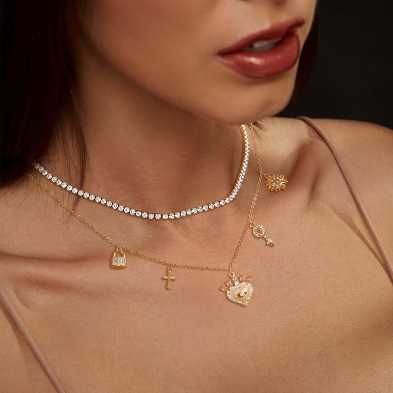 Robaice Tennis Necklace for Women, 14K Gold Plated Rhinestone Choker Necklace for Women, Dainty Cubic Zirconia Cut Faux Diamond Chain 3mm - Image 4