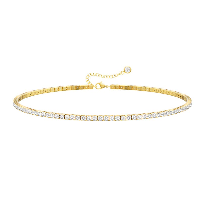 Robaice Tennis Necklace for Women, 14K Gold Plated Rhinestone Choker Necklace for Women, Dainty Cubic Zirconia Cut Faux Diamond Chain 3mm - Image 1