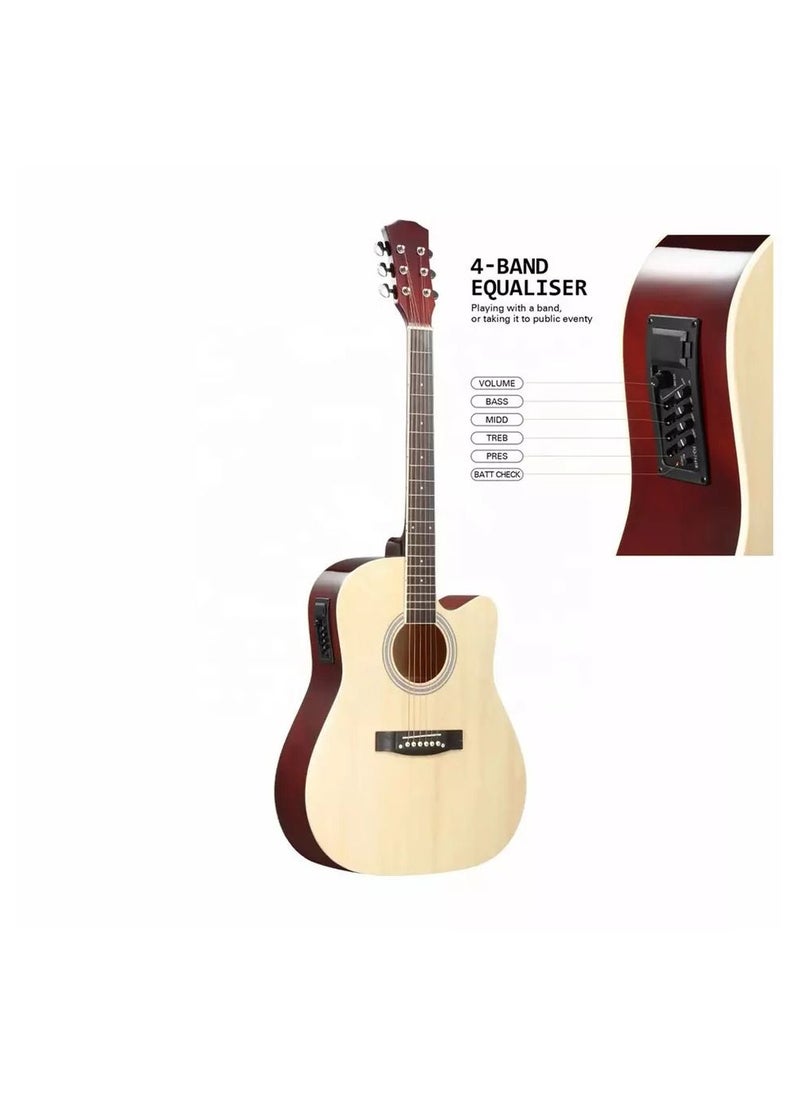 MegArya Cutaway Electro Acoustic Guitar with 4 Band EQ Natural  - Image 5
