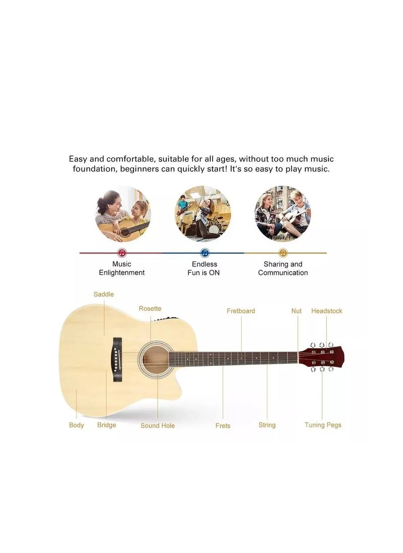 MegArya Cutaway Electro Acoustic Guitar with 4 Band EQ Natural  - Image 2