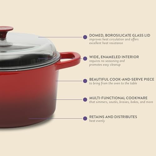 Crock-Pot Crock Pot Artisan 7-Quart Round Enameled Cast Iron Dutch Oven With Borosilicate Glass Lid, Heavy-Duty Cookware for Baking, Roasting & Slow Cooking, Red - Image 3