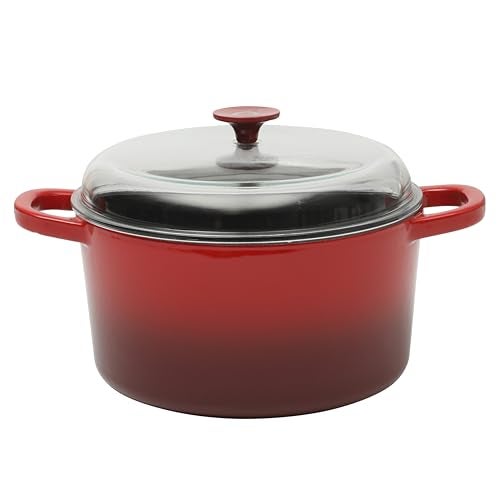 Crock-Pot Crock Pot Artisan 7-Quart Round Enameled Cast Iron Dutch Oven With Borosilicate Glass Lid, Heavy-Duty Cookware for Baking, Roasting & Slow Cooking, Red - Image 1
