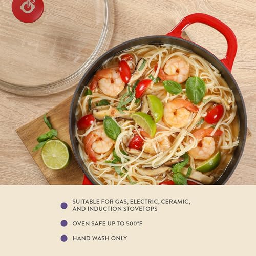 Crock-Pot Crock Pot Artisan 7-Quart Round Enameled Cast Iron Dutch Oven With Borosilicate Glass Lid, Heavy-Duty Cookware for Baking, Roasting & Slow Cooking, Red - Image 4