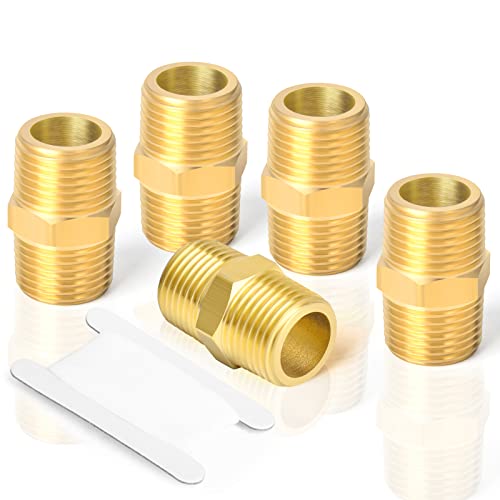 TAISHER 5PCS Brass Pipe Fitting Adapter, Hex Nipple, 3/4-Inch Male Pipe x 3/4-Inch Male Pipe - Image 1