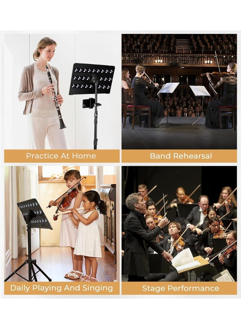 YOUWE7 حامل نوتة موسيقية YOUWE7، حامل نوتة موسيقية قابل للطي مع حامل ميكروفون قابل للفصل وحامل هاتف، محمول وخفيف الوزن مع حامل مشبك نوتة موسيقية وحقيبة حمل للأداء الموسيقي - Image 2