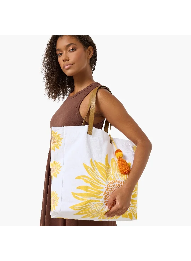 Lifestyle Tote Bag-Sunflower Print- (Canvas / India) Multicolour \ 15X14