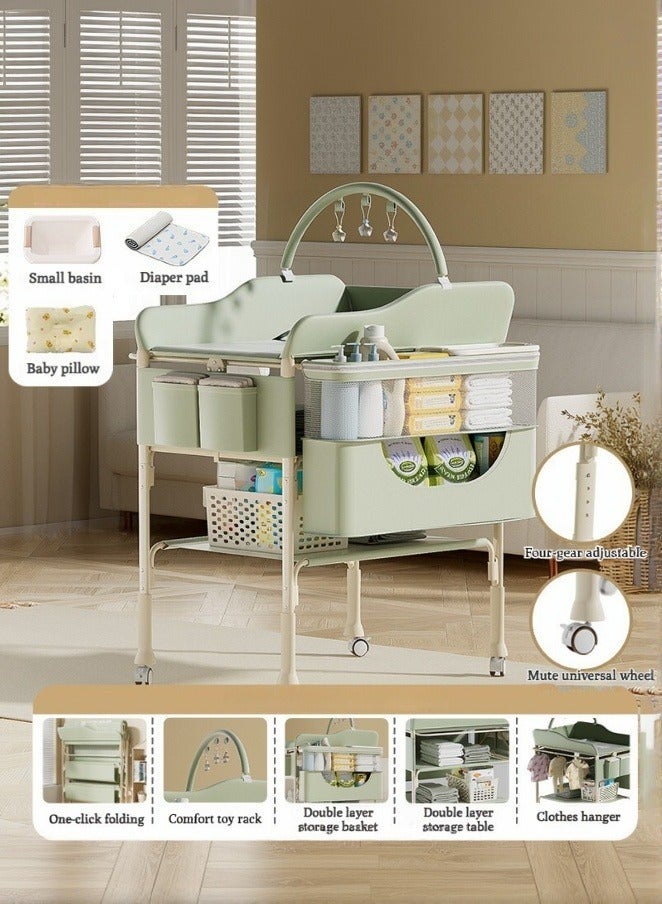 WALALLA Portable Baby Changing Table with Storage Adjustable Height Diaper Station, Waterproof Pad, Large Capacity Organizer, Foldable Newborn Bath Massage Changing Table for Nursery & Bedroom,Green - Image 1