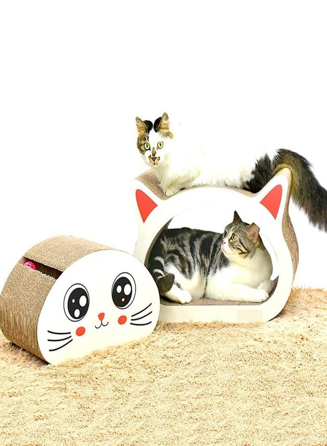 BohoBark Cat Scratcher Cardboard 2 in 1 Reversible Scratching Pad Recyclable Corrugated Scratch Toy with Cat-Head Shape Cat Scratch Lounge for Furniture Protection (Multicolor) - Image 2