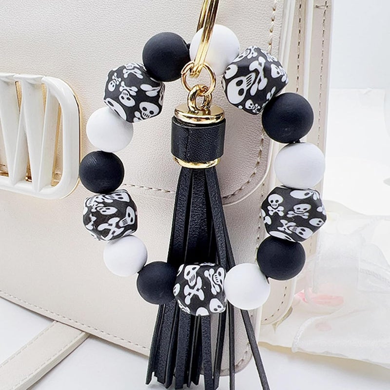 Boethesi Silicone Beaded Bracelet Keychain Key Ring for Women, Key Chain with PU Tassel, Car Keyring Wristlet Bag Pendant - Image 1