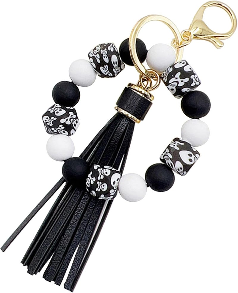 Boethesi Silicone Beaded Bracelet Keychain Key Ring for Women, Key Chain with PU Tassel, Car Keyring Wristlet Bag Pendant - Image 5