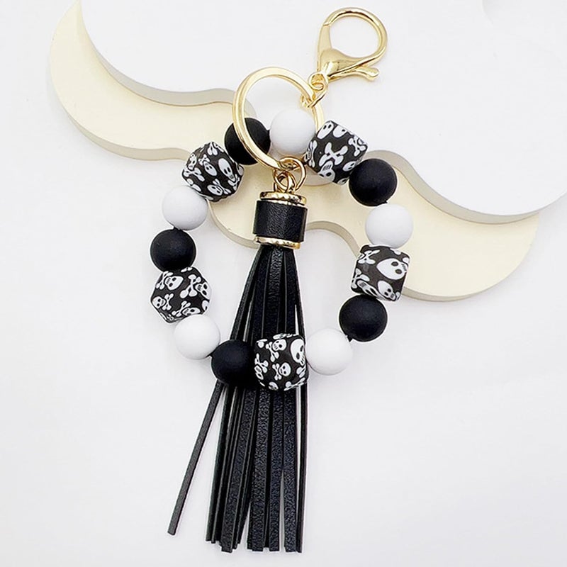 Boethesi Silicone Beaded Bracelet Keychain Key Ring for Women, Key Chain with PU Tassel, Car Keyring Wristlet Bag Pendant - Image 2