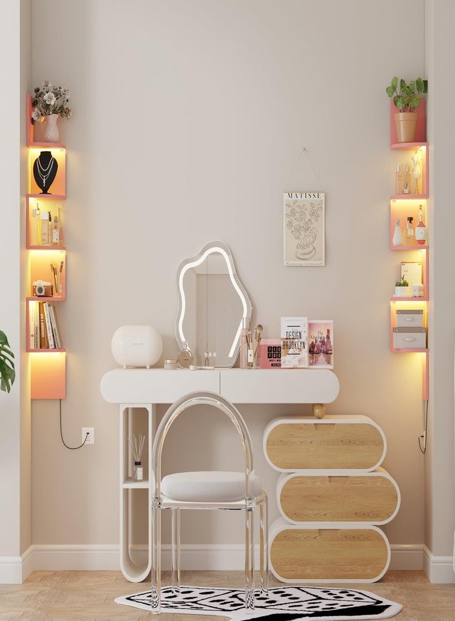 Qupui 5-Tier Corner Shelf with LED Lights, 49 Inch Floating Wall Mounted Corner Shelf for Bedroom Living Room Bathroom, Pink Corner Bookshelf Display Stand with RGB Lighting - Image 4