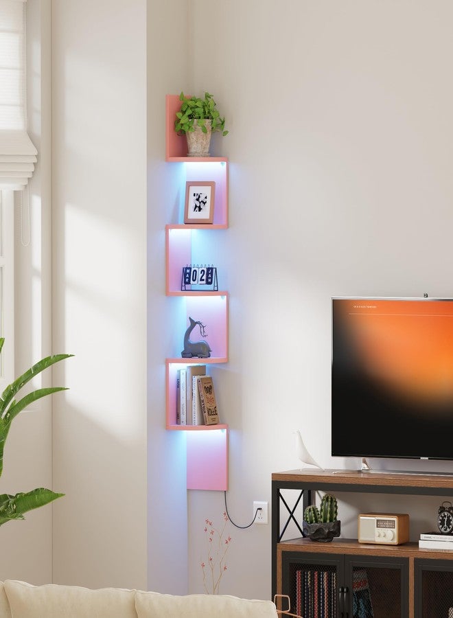 Qupui 5-Tier Corner Shelf with LED Lights, 49 Inch Floating Wall Mounted Corner Shelf for Bedroom Living Room Bathroom, Pink Corner Bookshelf Display Stand with RGB Lighting - Image 5