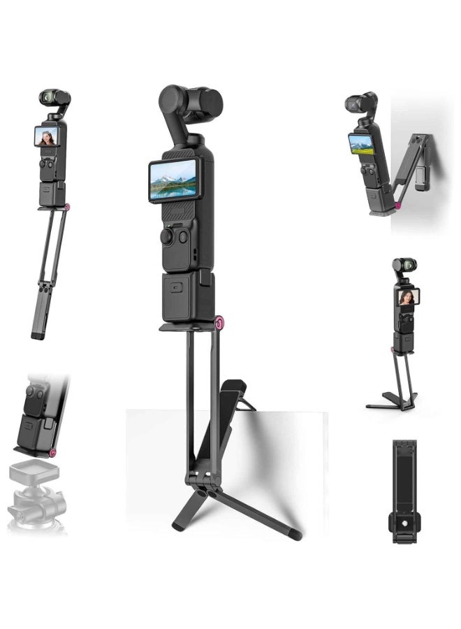 حامل ثلاثي للكاميرا متوافق مع DJI OSMO Pocket 3/4/4 Pro/Luna، يتميز بآلية فك سريع وقاعدة تثبيت مقاس 1/4 بوصة، وعصا سيلفي مغناطيسية قابلة للطي تدعم معايير Uka وArca-Swiss، بالإضافة إلى حامل بخطاف (Mantis Hook) لتصوير الفيديو المكتبي. - Image 1