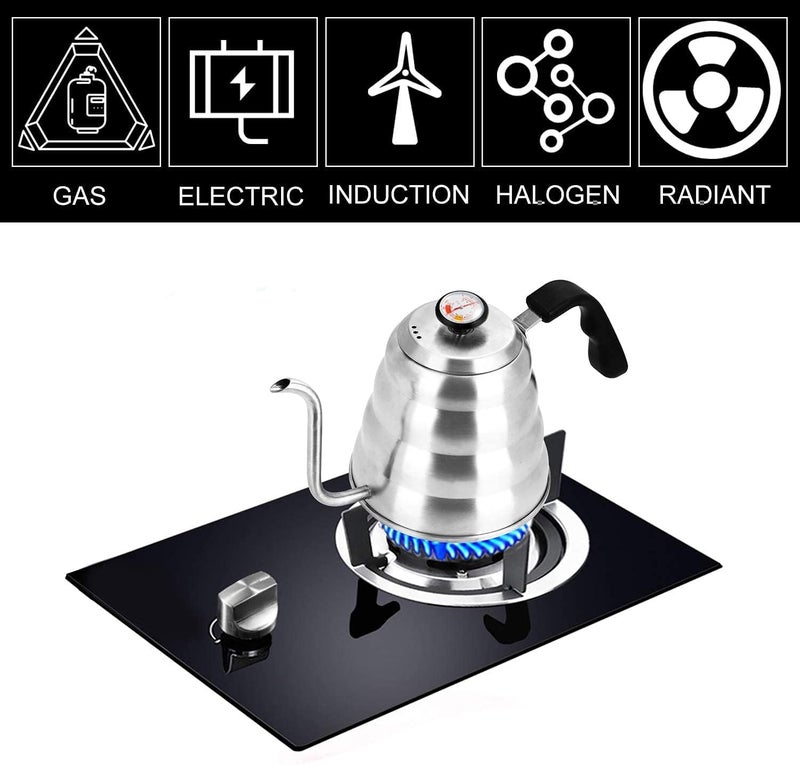 Bridge2shopping Gooseneck Pour Over Coffee Kettle with Built-in Thermometer, Stainless Steel Base for All Stovetops 40 floz/1200ml - Image 4