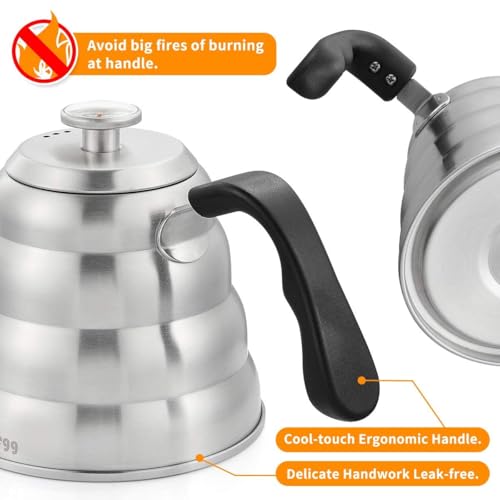 Bridge2shopping Gooseneck Pour Over Coffee Kettle with Built-in Thermometer, Stainless Steel Base for All Stovetops 40 floz/1200ml - Image 5