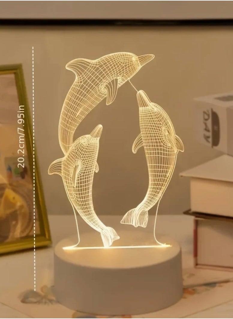 Generic - 3D dolphin LED lamp . USB table lamp . night light for home decor . dolphin-shaped light . LED ambient light . no battery table lamp . decorative night lamp . ocean theme lighting . dolphin desk lamp . soft light for special occasions - Image 1