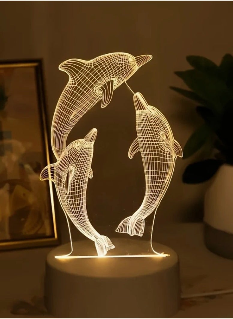 Generic - 3D dolphin LED lamp . USB table lamp . night light for home decor . dolphin-shaped light . LED ambient light . no battery table lamp . decorative night lamp . ocean theme lighting . dolphin desk lamp . soft light for special occasions - Image 1