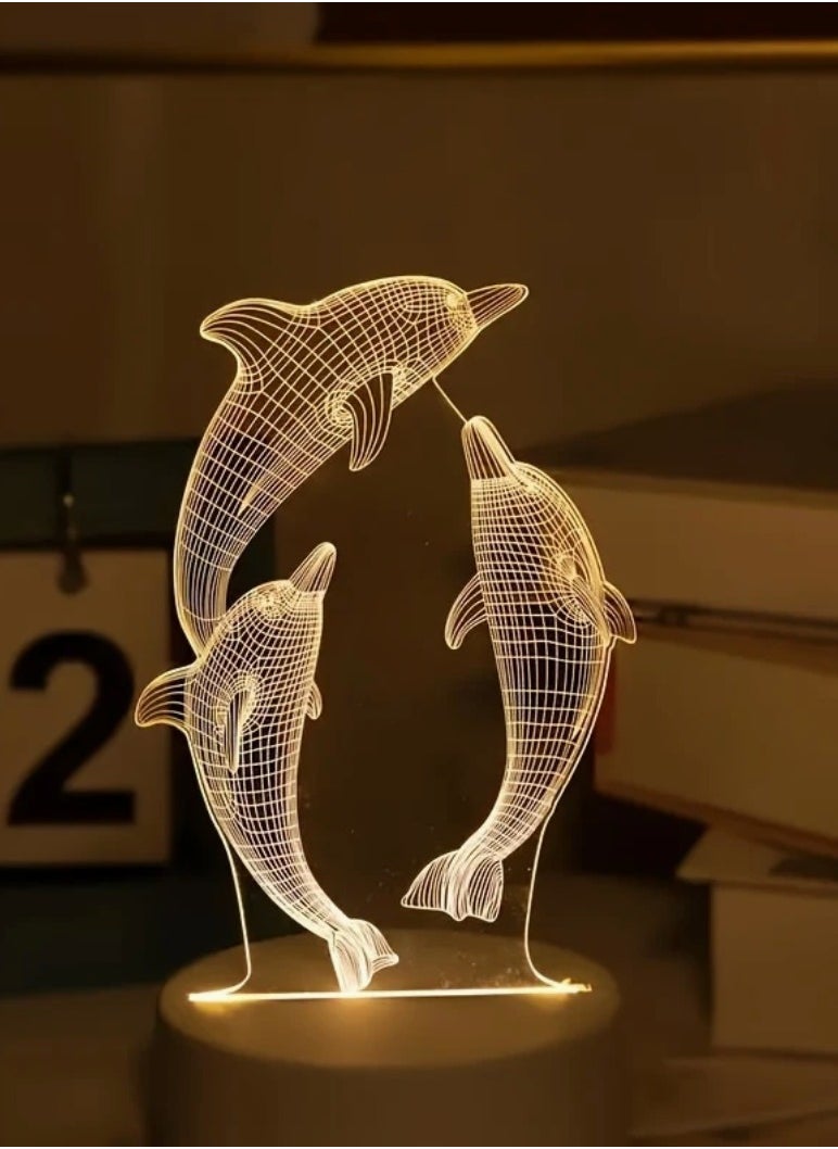 Generic - 3D dolphin LED lamp . USB table lamp . night light for home decor . dolphin-shaped light . LED ambient light . no battery table lamp . decorative night lamp . ocean theme lighting . dolphin desk lamp . soft light for special occasions - Image 1