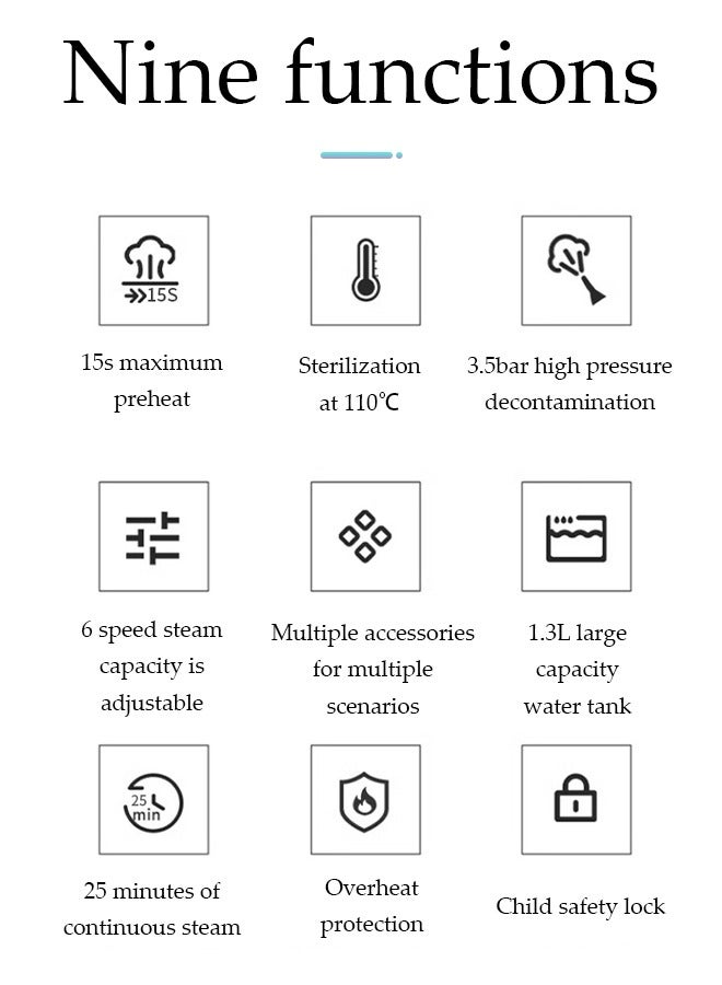 DUNISO Multifunction Steam Cleaner, 1500W High Temperature Pressurized Household Steam Cleaning Machine, Equipped with Three Brush Heads, One Nozzle, and One Long Bend Pipe, Suitable for Kitchen, Bathroom, Car - Image 4