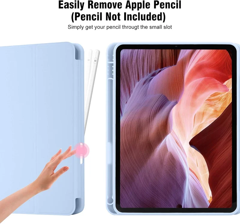 Bluepeak Sky Blue iPad (A16) 11th Generation, iPad 10.9 Inch with Pencil Holder, Soft TPU Back Slim Smart Protective Trifold Stand Cover, Auto Wake/Sleep, Sky Blue  | Best Price UAE