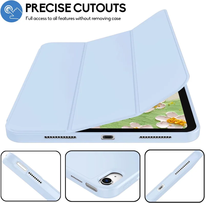 Bluepeak Sky Blue iPad (A16) 11th Generation, iPad 10.9 Inch with Pencil Holder, Soft TPU Back Slim Smart Protective Trifold Stand Cover, Auto Wake/Sleep, Sky Blue  | Best Price UAE