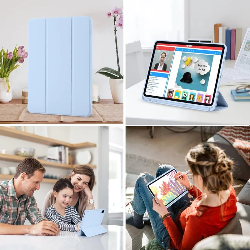 Bluepeak Sky Blue iPad (A16) 11th Generation, iPad 10.9 Inch with Pencil Holder, Soft TPU Back Slim Smart Protective Trifold Stand Cover, Auto Wake/Sleep, Sky Blue  | Best Price UAE