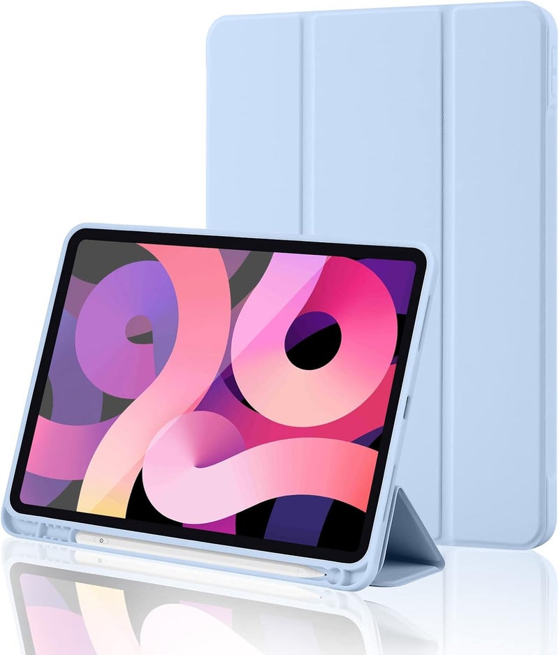 BluePeak آيباد (A16) الجيل الحادي عشر، آيباد 10.9 بوصة مع حامل قلم، غلاف واقي ذكي رقيق من TPU ناعم، حامل ثلاثي الطيات، استيقاظ/نوم تلقائي، أزرق سماوي - Image 1