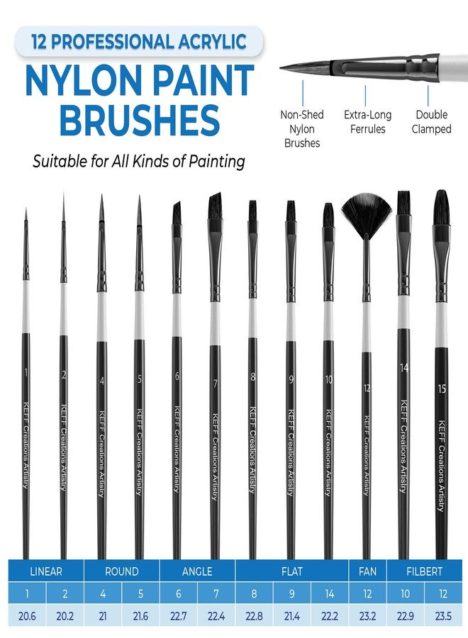 KEFF Creations Acrylic Paint Brush Set, 15 Premium Artist Brushes Kit, 24 Acrylic Paint Set, Paintbrush kit for Canvas, Wood, Fabric, Great Paint Supplies Set for Adults and Kids - Image 4