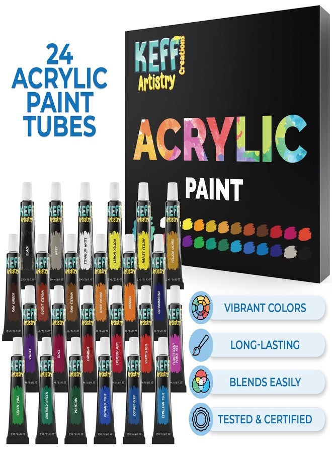 KEFF Creations Acrylic Paint Brush Set, 15 Premium Artist Brushes Kit, 24 Acrylic Paint Set, Paintbrush kit for Canvas, Wood, Fabric, Great Paint Supplies Set for Adults and Kids - Image 3