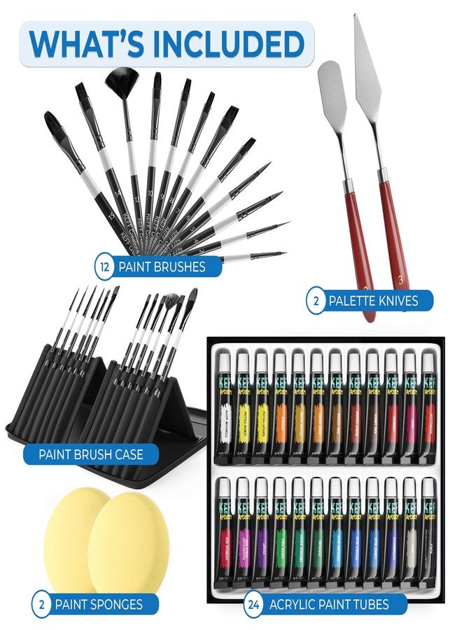 KEFF Creations Acrylic Paint Brush Set, 15 Premium Artist Brushes Kit, 24 Acrylic Paint Set, Paintbrush kit for Canvas, Wood, Fabric, Great Paint Supplies Set for Adults and Kids - Image 2