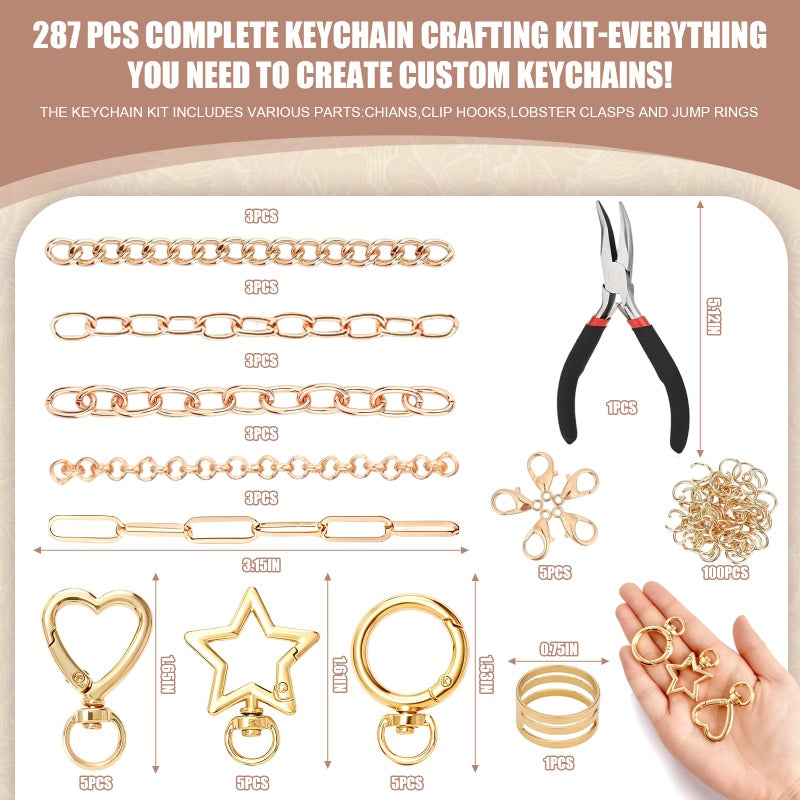 PPVWEY 287 PCS Charms Lip Gloss Keychain Making Kit for Women, DIY Craft Supplies with Charms, Key Chain Hooks, Jump Rings, Lobster Clasps, Chains & Tools, Keychains Making Supplies for DIY Crafting - Image 3