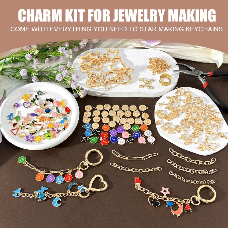 PPVWEY 287 PCS Charms Lip Gloss Keychain Making Kit for Women, DIY Craft Supplies with Charms, Key Chain Hooks, Jump Rings, Lobster Clasps, Chains & Tools, Keychains Making Supplies for DIY Crafting - Image 4
