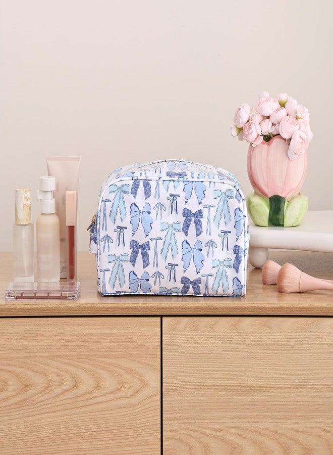 DYSHAYEN Travel Toiletry Bag for Women, Blue Bow - Image 2