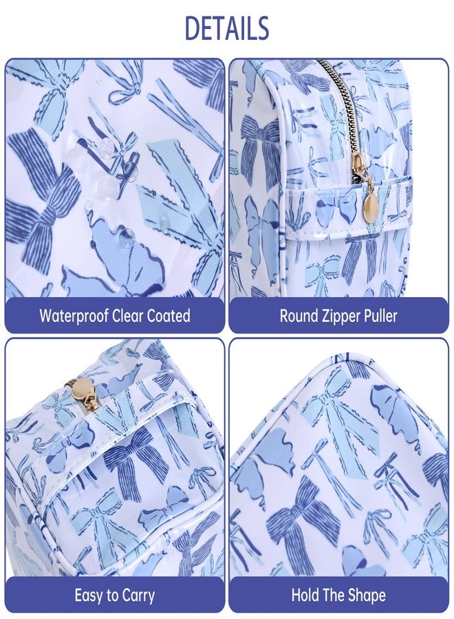 DYSHAYEN Travel Toiletry Bag for Women, Blue Bow - Image 3