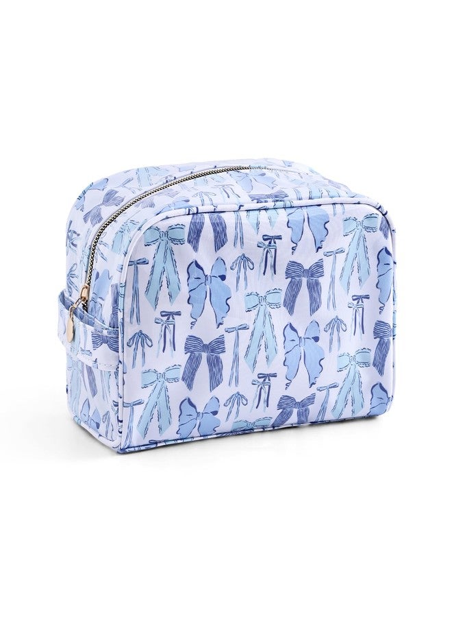 DYSHAYEN Travel Toiletry Bag for Women, Blue Bow - Image 1
