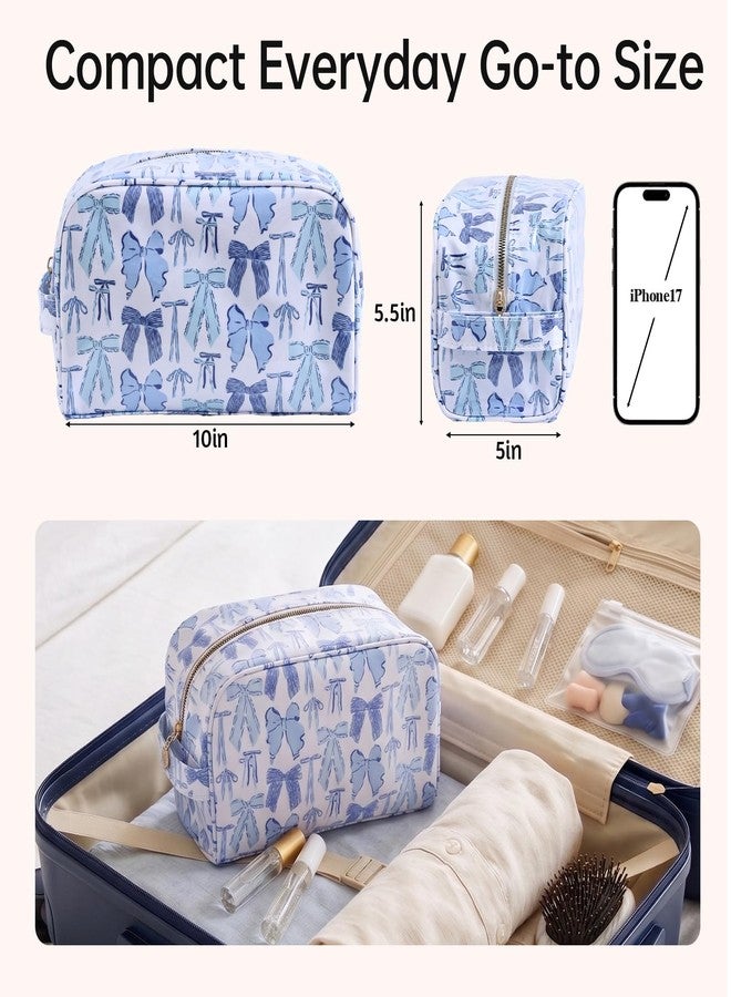 DYSHAYEN Travel Toiletry Bag for Women, Blue Bow - Image 4