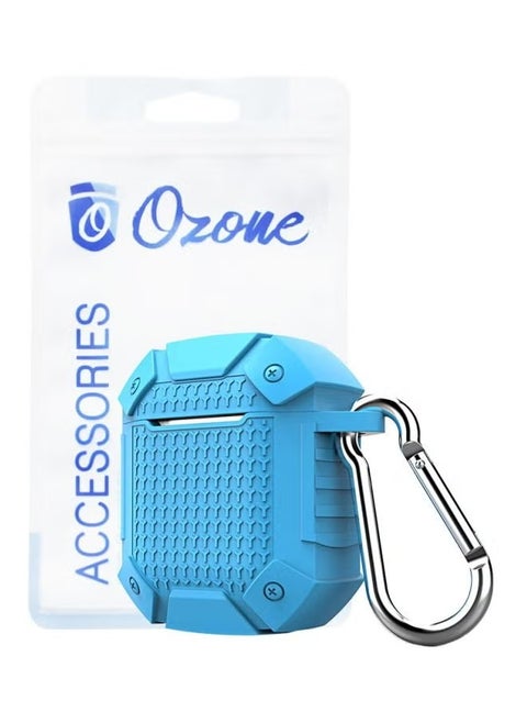 Protective Case For Apple AirPods 2/1 With Keychain Holder Blue/Silver