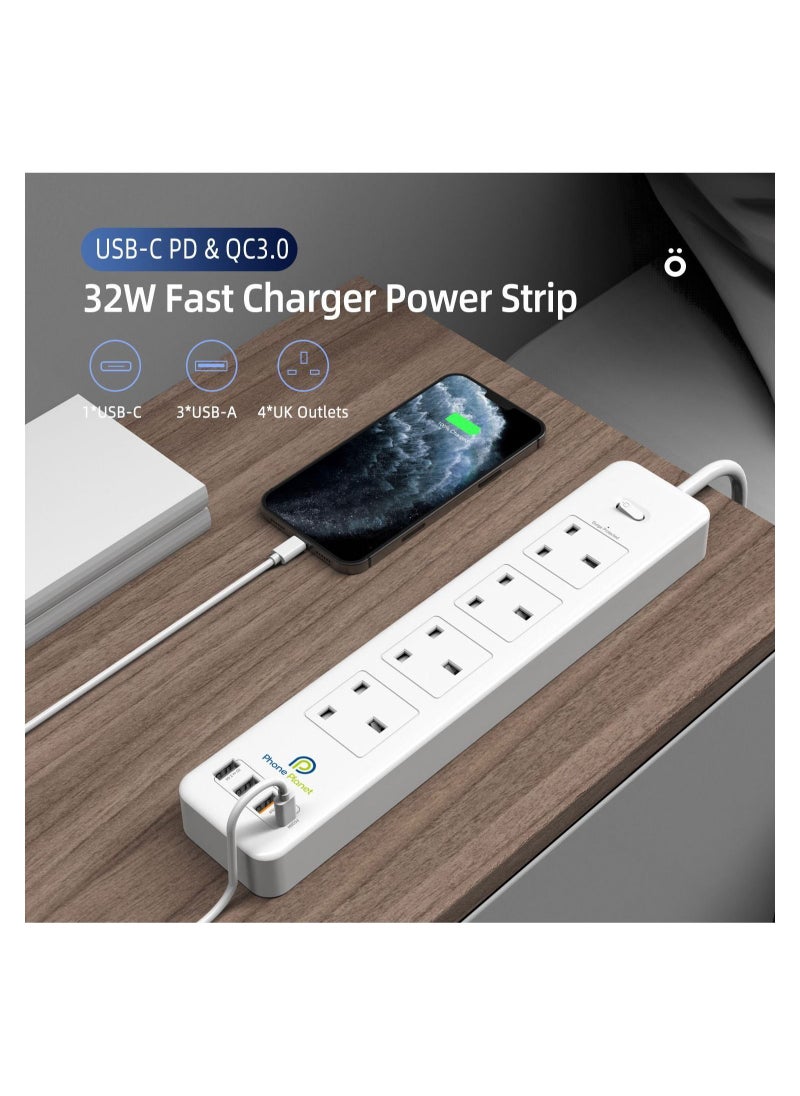 Phone Planet - Power Extension With Master Switch 3 Meter 4 Sockets 3 USB 3250W - Image 1
