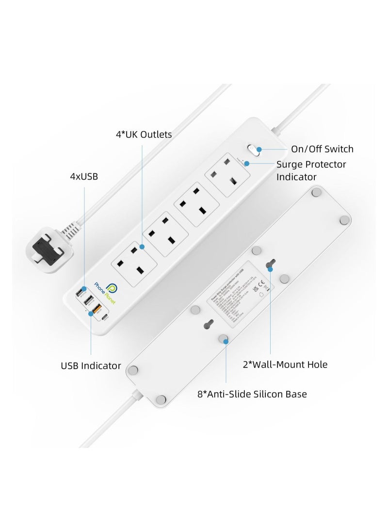 Phone Planet - Power Extension With Master Switch 3 Meter 4 Sockets 3 USB 3250W - Image 1