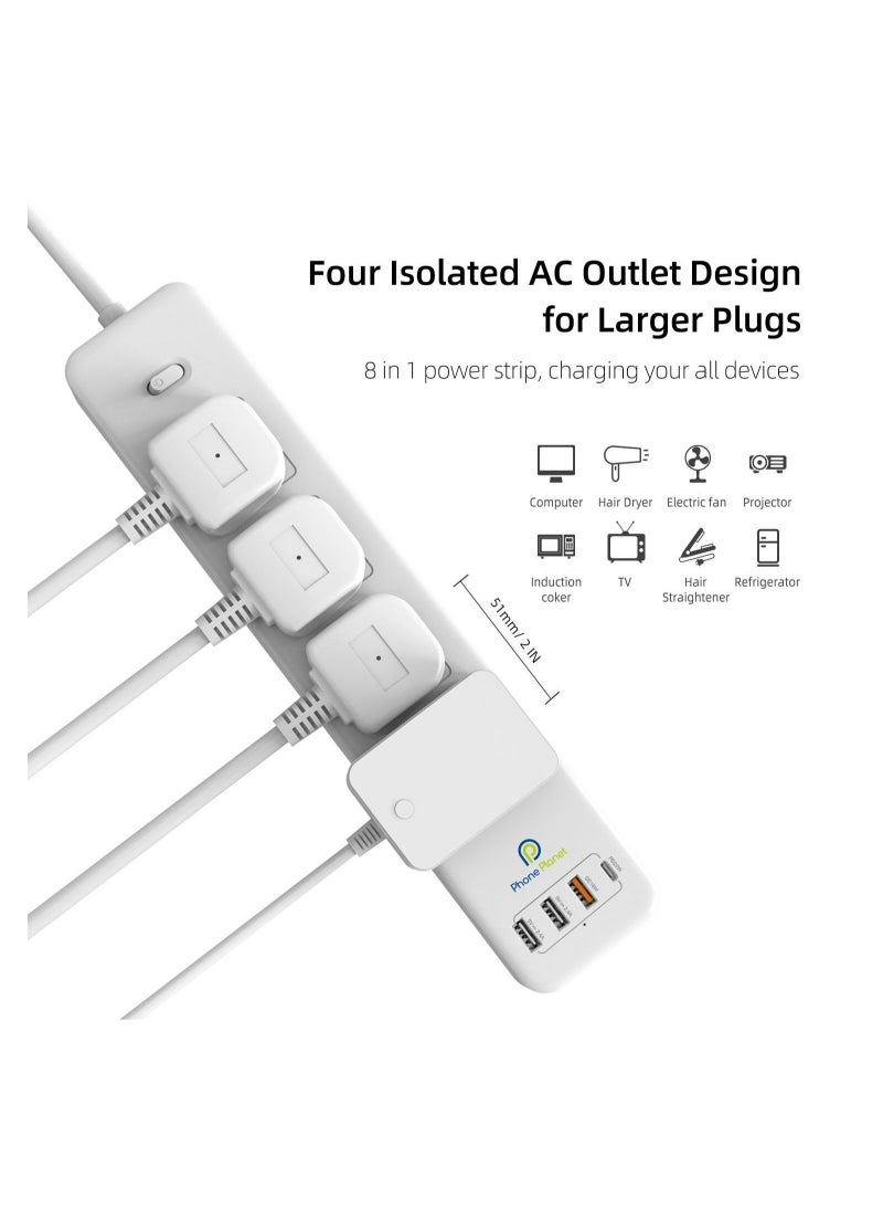 Phone Planet - Power Extension With Master Switch 3 Meter 4 Sockets 3 USB 3250W - Image 1