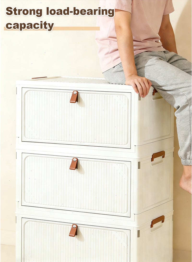 ميرتينج دولاب تخزين بلاستيكي، خزانة تخزين بأربعة رفوف مع أغطية، حاويات تخزين قابلة للتكديس بأبواب مغناطيسية وعجلات، قابلة للطي للاستخدام في المنزل وغرفة المعيشة والمكتب والخزانة، صناديق قابلة للفصل مكونة من 4 طبقات. - Image 3