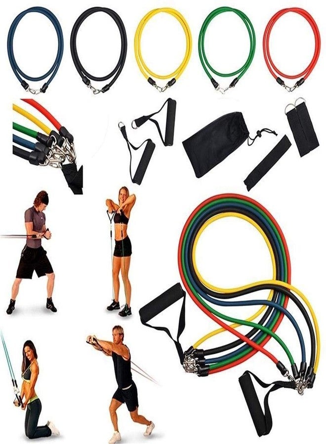 Rexmon 1 Set of 11 Pieces Fitness Equipment Resistance Bands Tube Workout Exercise Yoga Gym Stretch Pull Rope Rubber Expander Elastic Bands Fitness with Bag - Image 1