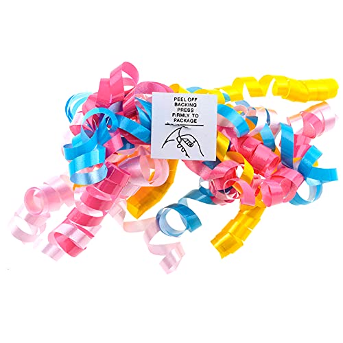 WRAPAHOLIC 12Count SelfAdhesive Curly Bows Gift Wrap Accessory BlueYellowPink Mixed Color Combinations Perfect for Christmas Birthday Holiday Party Favors Decorations - Image 5