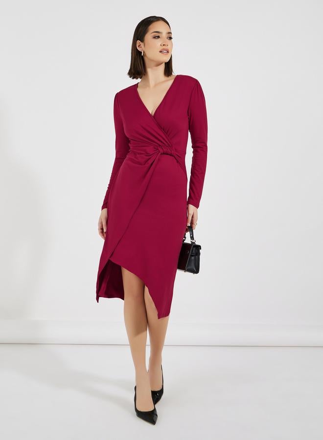 Styli Burgundy Knot Front Dress  - Image 2