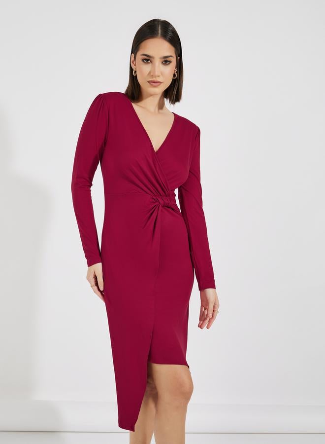 Styli Burgundy Knot Front Dress  - Image 3