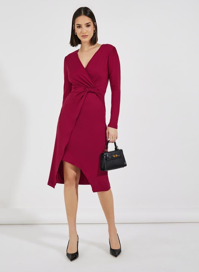 Styli Burgundy Knot Front Dress  - Image 1